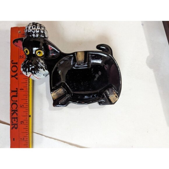Vintage Poodle ashtray soap dish decor Redware clay black white red - Picture 6 of 6